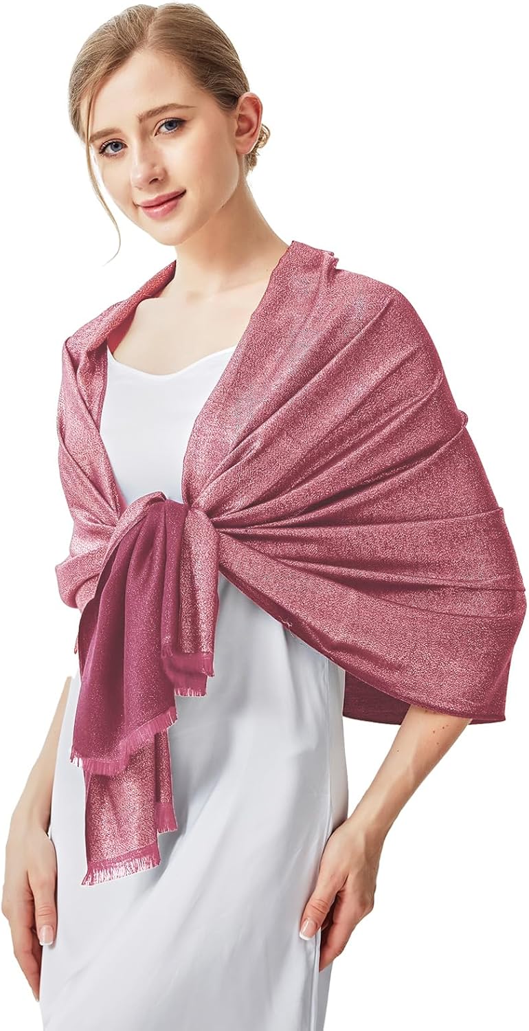 vimate Sparkling Metallic Pashmina Shawl Wraps Scarf for Evening Party Bridal Wedding Formal Dresses - Image 3